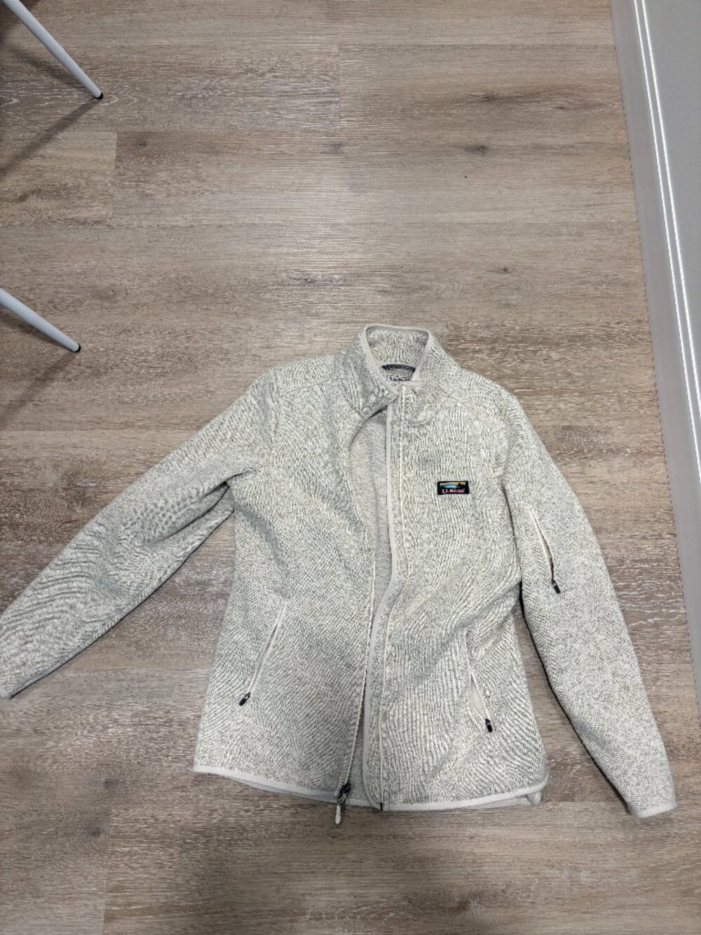 L.L.Bean Sweater Fleece Jacket Womens Medium Oatmeal Full Zip